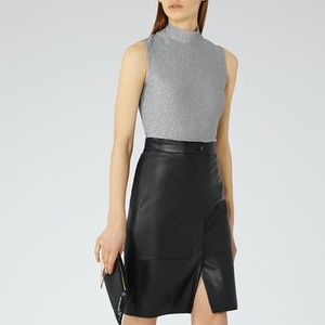 NWT Reiss Aries Silver Metallic High-Neck Top L